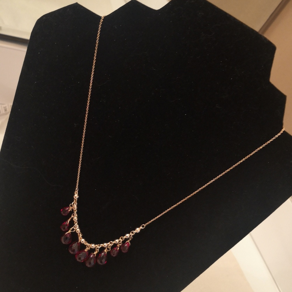 Artisan Necklace with 9 Red Beads on Chain